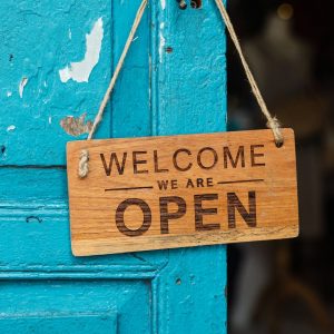 wooden welcome signage